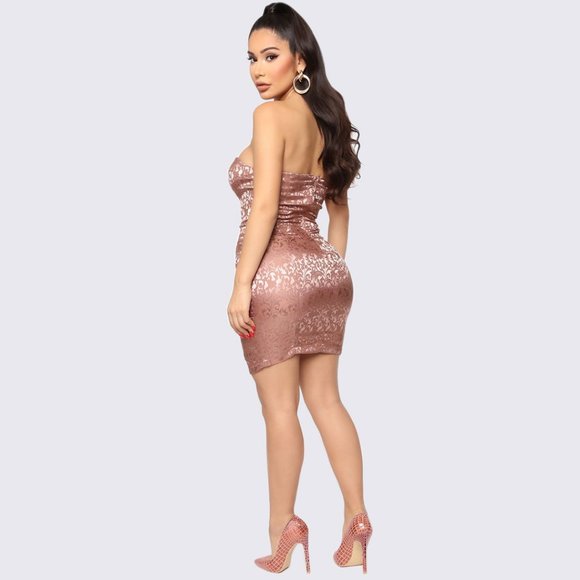 Rose Gold Brocade Ruffle Mini Dress - Picture 2 of 3